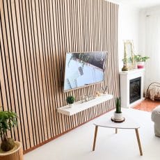 Rustic Natural Oak Barcode slat wall in living room