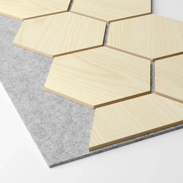 Ribbon-Hexagon Diamond Ash joint panel with grey acoustic felt