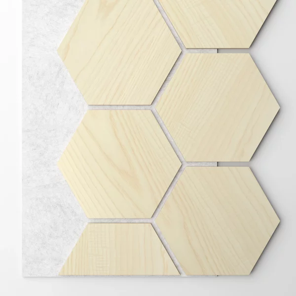 Ribbon-Hexagon Diamond Ash joint panel with white acoustic felt