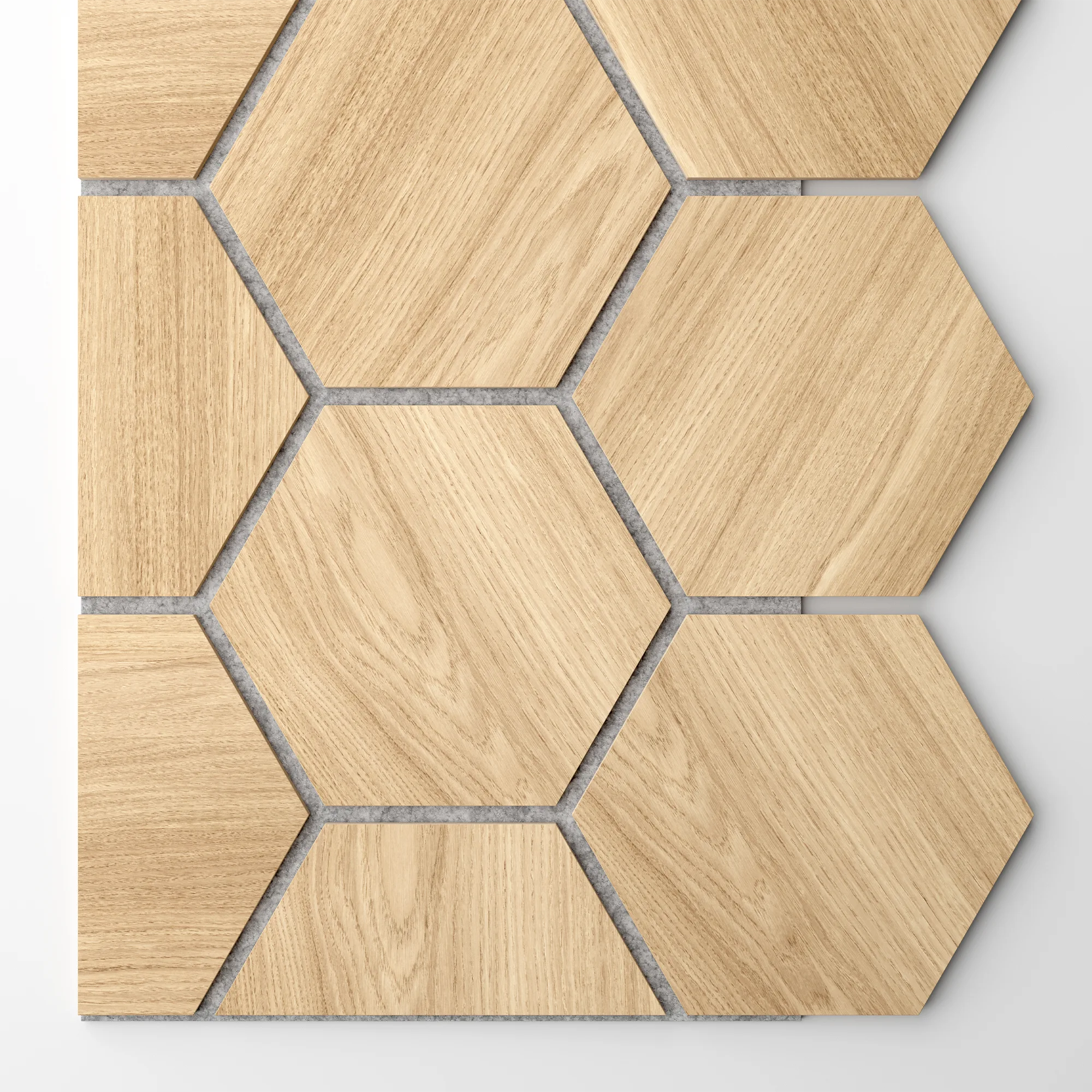 Ribbon-Hexagon Diamond Oak start panel with grey acoustic felt