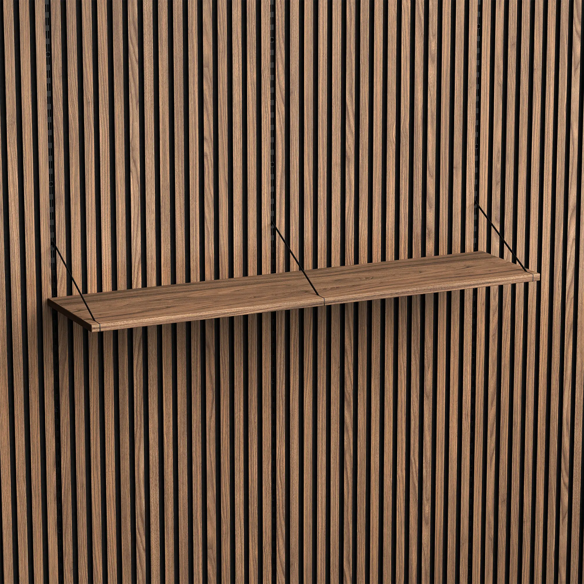 Brace wall shelf 1200 Walnut black console with Walnut acoustic panels